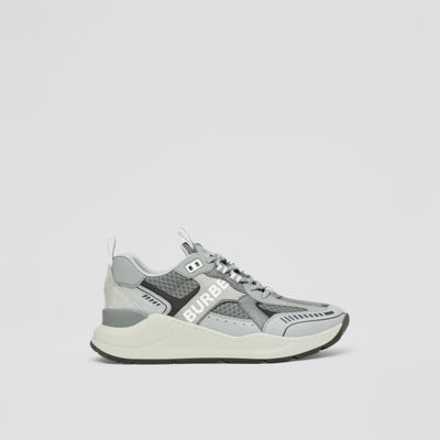 Logo Print Leather, Suede and Mesh Sneakers Grey - Women | Burberry® Official