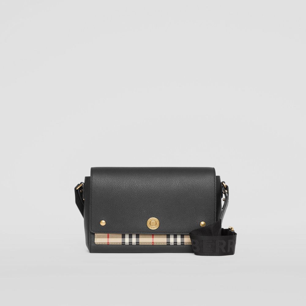 Leather and Vintage Check Note Crossbody Bag in Black - Women | Burberry® Official