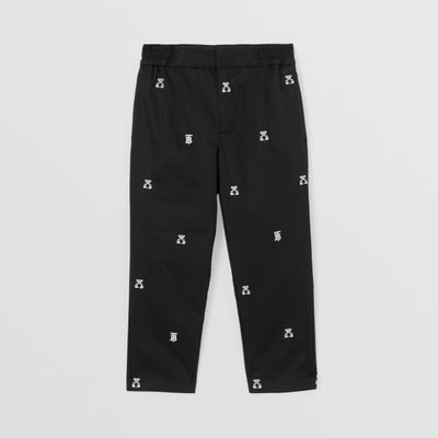 Embroidered Thomas Bear Cotton Trousers Black | Burberry® Official