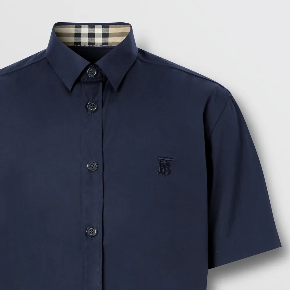 Stretch Cotton Shirt in Navy - Men | Burberry® Official