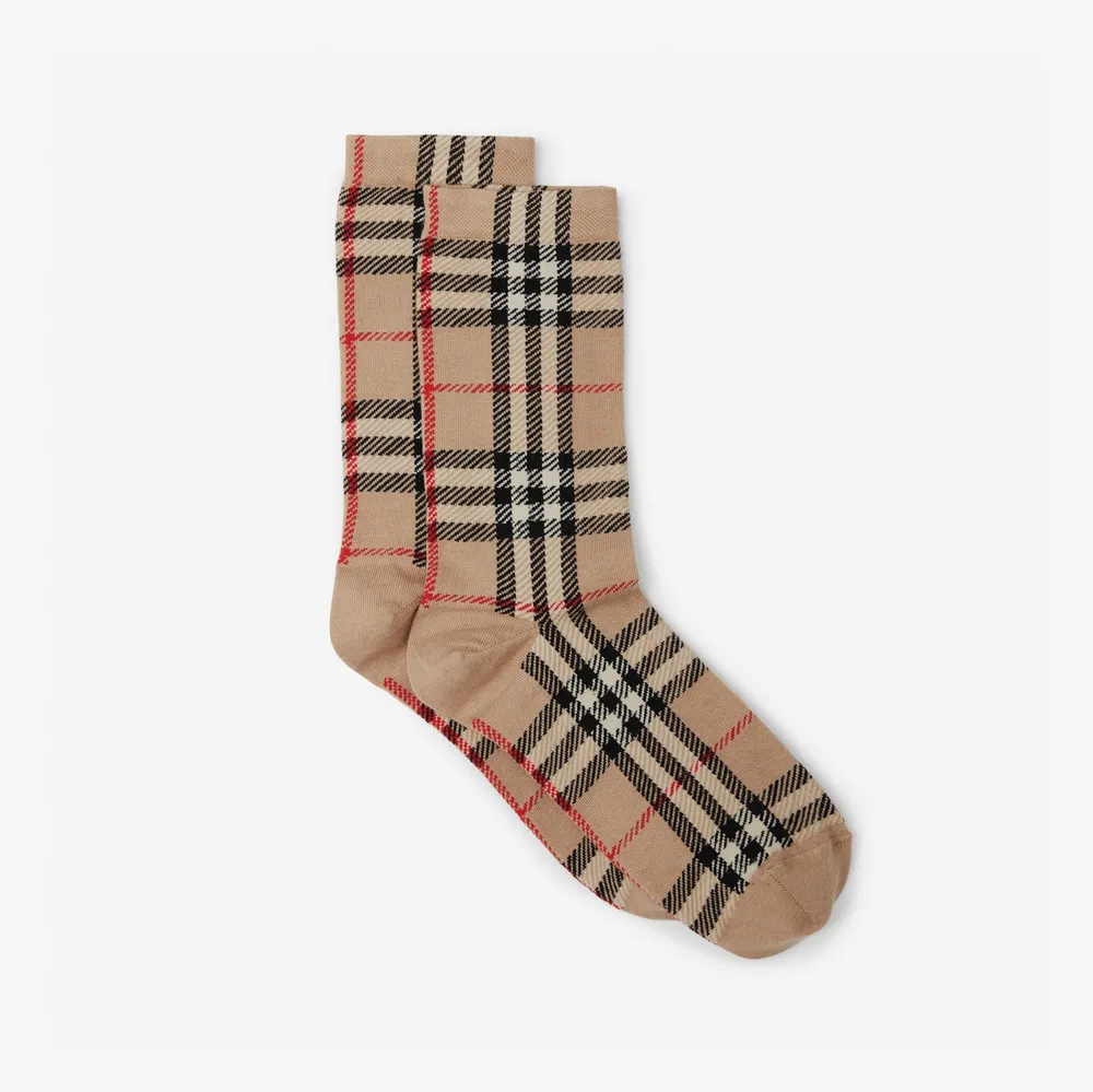 Vintage Check Intarsia Cotton Cashmere Blend Socks in Archive beige | Burberry® Official