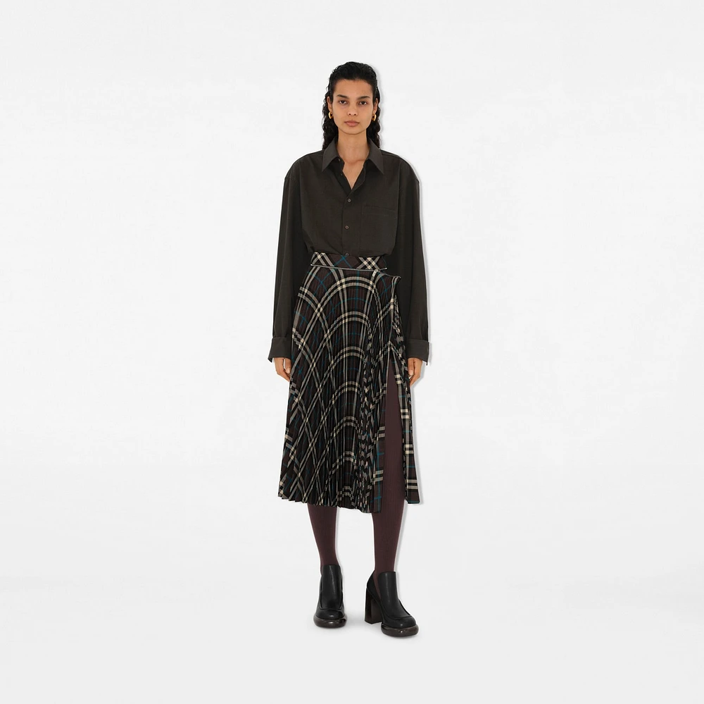 Pleated Check Wool Blend Skirt in Snug - Women, Technical | Burberry® Official