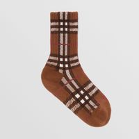 Check Intarsia Technical Stretch Cotton Socks Dark Birch Brown | Burberry® Official
