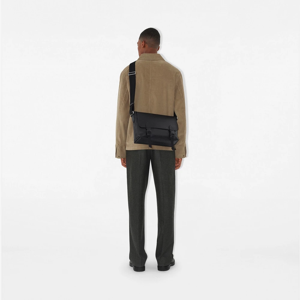 Embossed Check Buckled Messenger Bag​ in Black - Men, Leather | Burberry® Official
