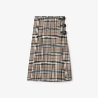 Check Wool Midi Kilt in Crater/dark charcoal - Women | Burberry® Official