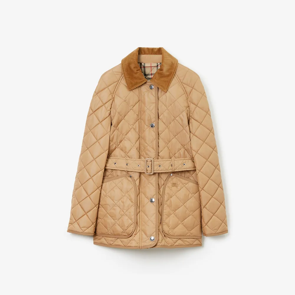 Diamond Quilted Nylon Cropped Jacket in Archive Beige - Women