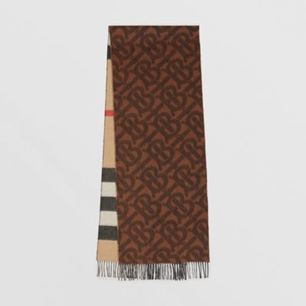Reversible Check and Monogram Cashmere Scarf in Dark Chestnut Brown | Burberry United States