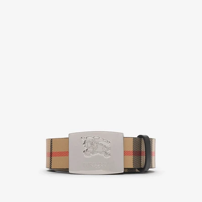 Reversible Check Square Knight Stamp Belt in Sand/black - Men, Leather | Burberry® Official