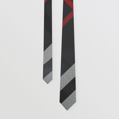 Classic Cut  Exaggerated Check Silk Tie in Charcoal - Men | Burberry® Official