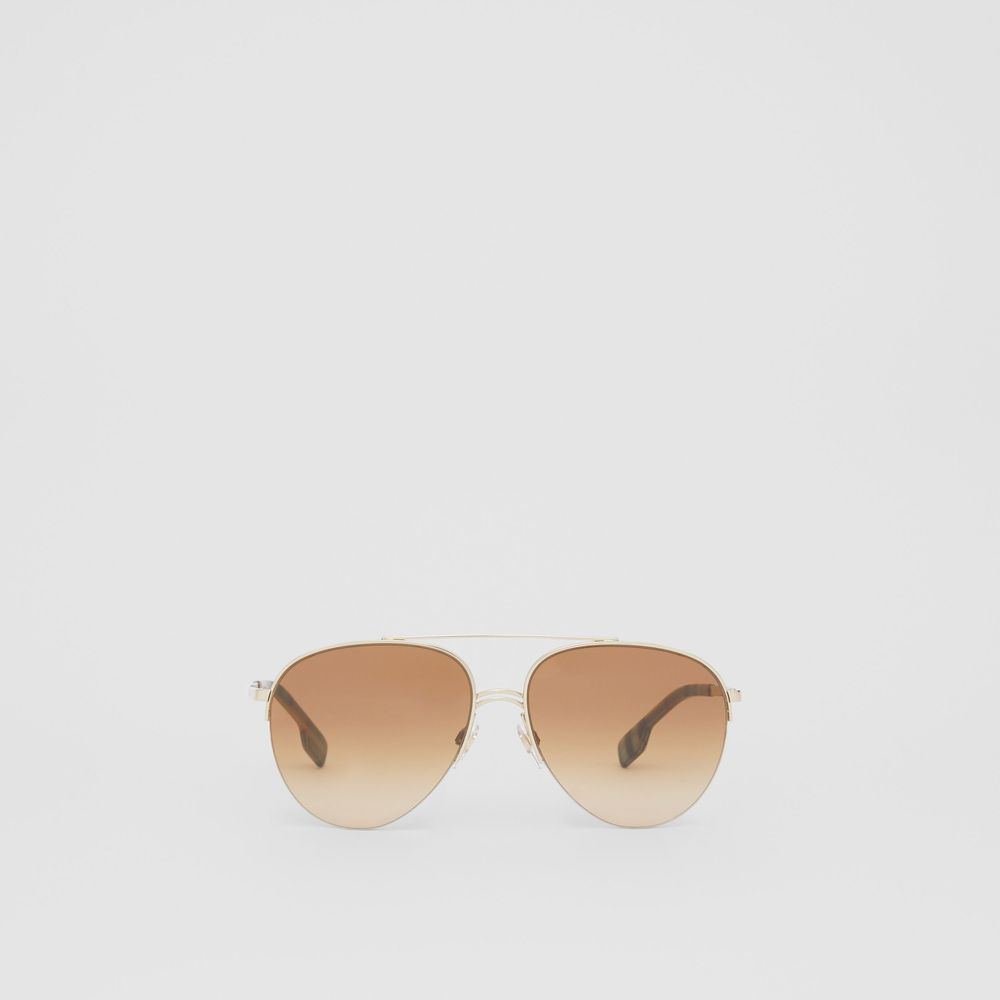Vintage Check Detail Pilot Sunglasses in Light Brown - Women | Burberry® Official