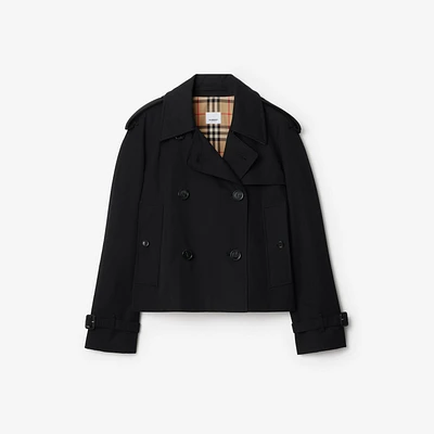 Cropped Gabardine Trench Jacket in Black - Women, Cotton | Burberry® Official