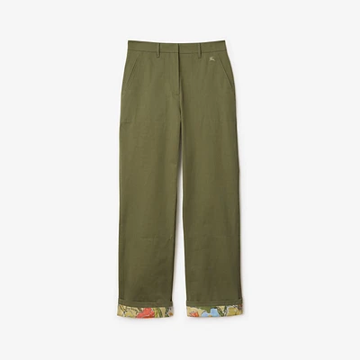 Highgrove Turn-up Cotton Trousers in Wreath - Women | Burberry® Official