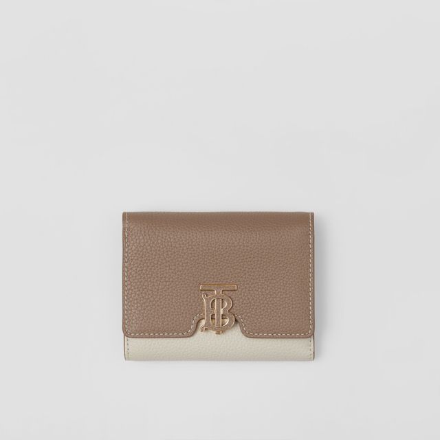 Grainy Leather TB Folding Wallet in Dusky Pink - Women