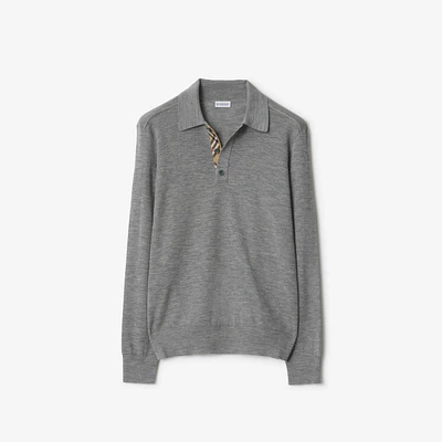 Long-sleeve Wool Polo Shirt in Grey - Men | Burberry® Official