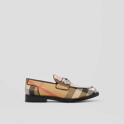 Logo Detail Exaggerated Check Nylon Loafers Archive Beige - Women | Burberry® Official