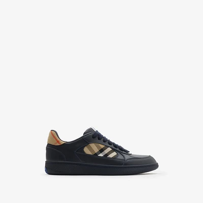 Leather and Check Terrace Sneakers​ in Indigo/sand - Men | Burberry® Official