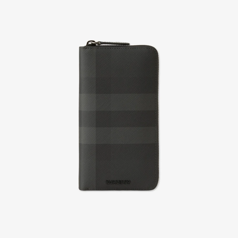 Check Zip Wallet in Charcoal - Men, Canvas | Burberry® Official