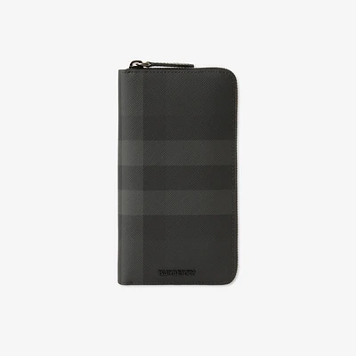 Check Zip Wallet in Charcoal - Men, Canvas | Burberry® Official
