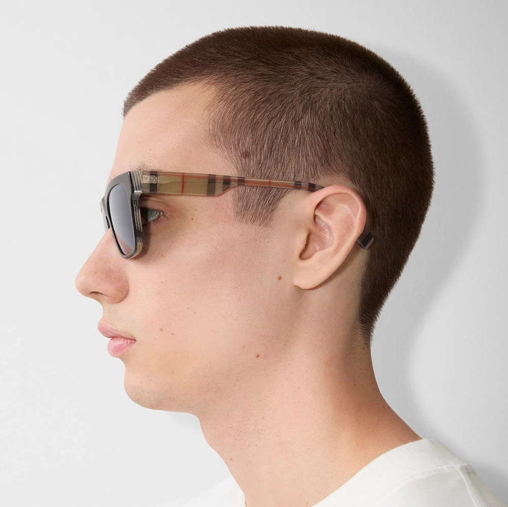 Check Rectangular Sunglasses in Black/beige Grey - Men | Burberry® Official