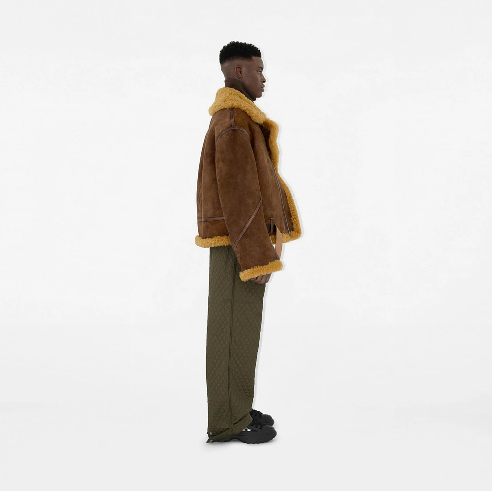 Shearling Aviator Jacket in Moss - Men, Leather | Burberry® Official