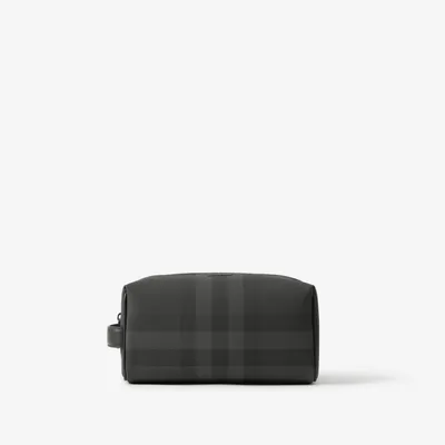 Check and Leather Travel Pouch in Charcoal - Men | Burberry® Official
