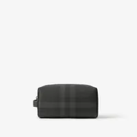 Check and Leather Travel Pouch in Charcoal - Men, Canvas | Burberry® Official