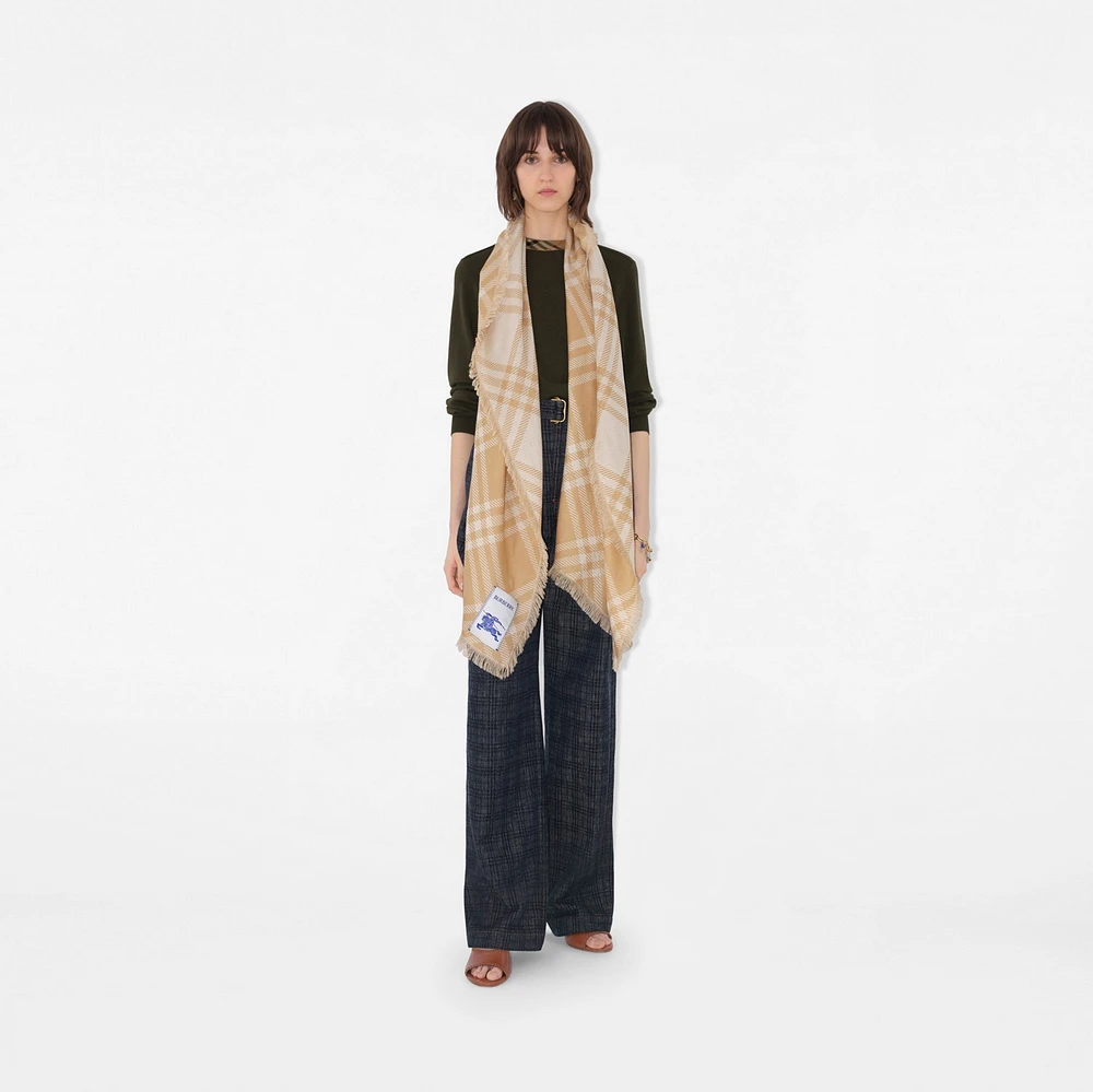 Wide Check Wool Silk Scarf in Sand/ecru | Burberry® Official