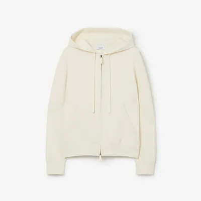 Cashmere Blend Zip Hoodie in Natural white - Women, Cotton, Nylon | Burberry® Official