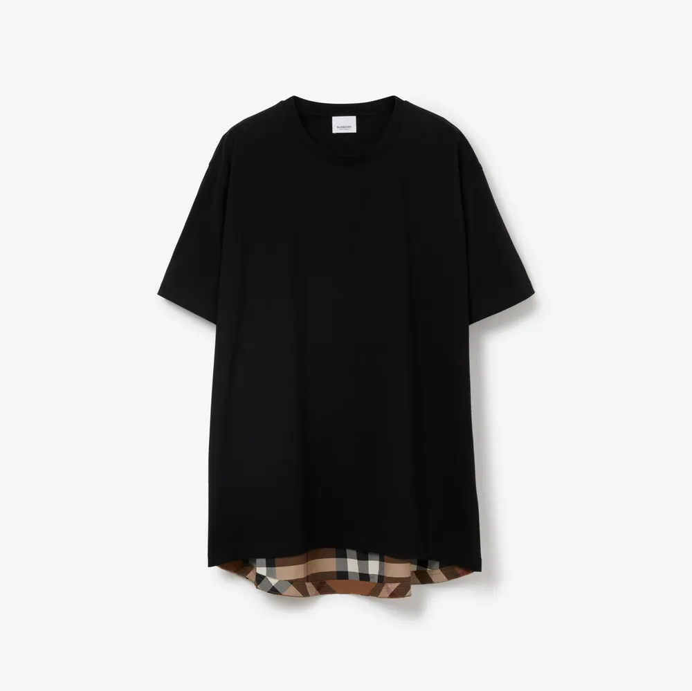 Check Sleeve Cotton T-shirt in Black - Women | Burberry® Official