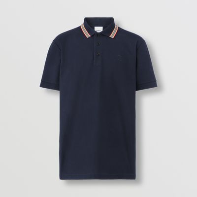 Icon Stripe Collar Cotton Piqué Polo Shirt Coal Blue - Men | Burberry® Official