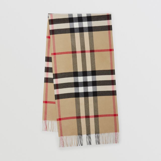 Reversible Check and Monogram Cashmere Scarf in Archive Beige