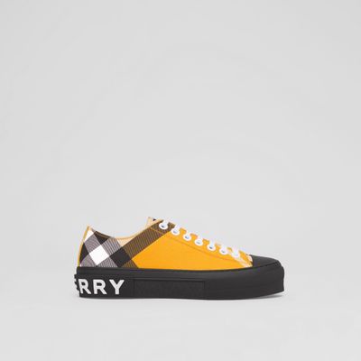 Logo Print Check Cotton Sneakers Yellow - Women | Burberry® Official