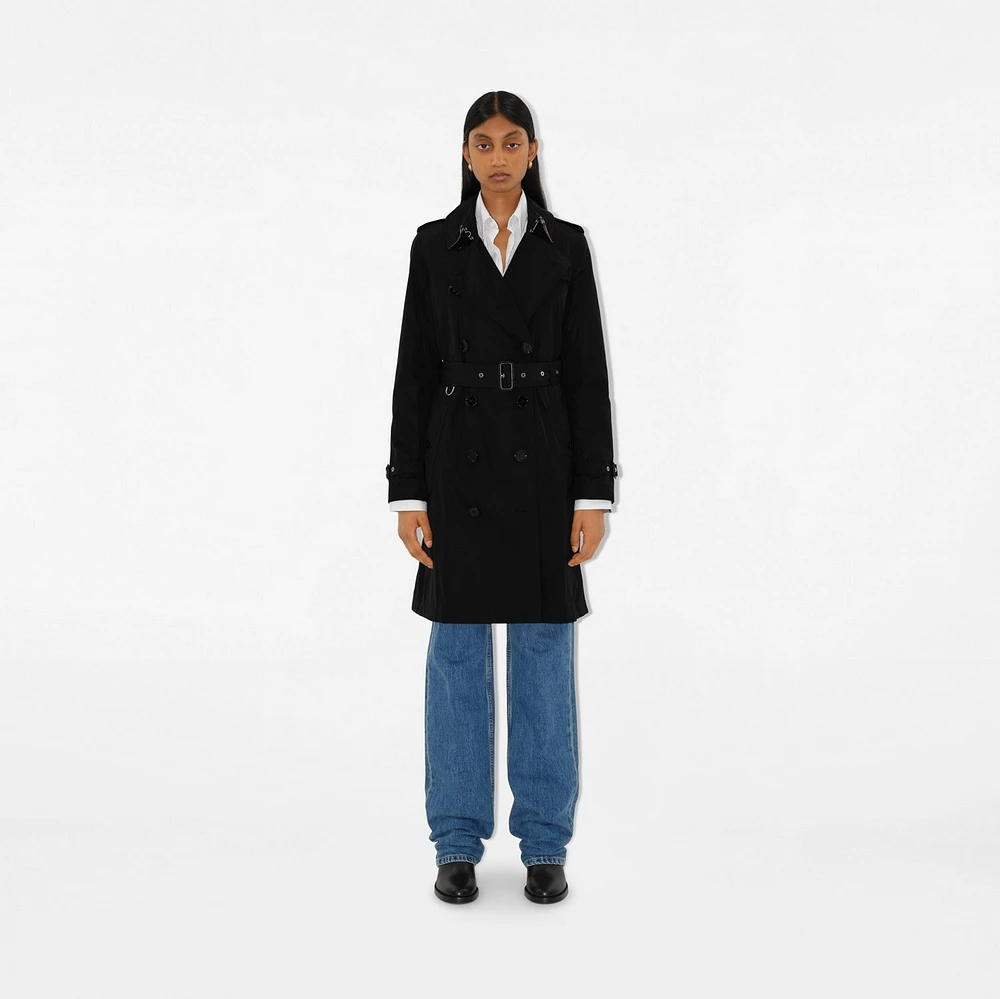 Mid-length Taffeta Kensington Trench Coat in Black - Women, Nylon | Burberry® Official