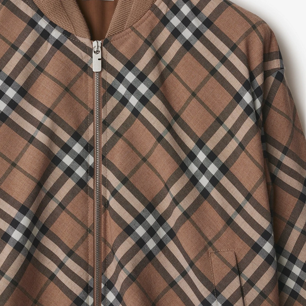 Check Wool Blend Harrington Jacket in Linden - Men | Burberry® Official