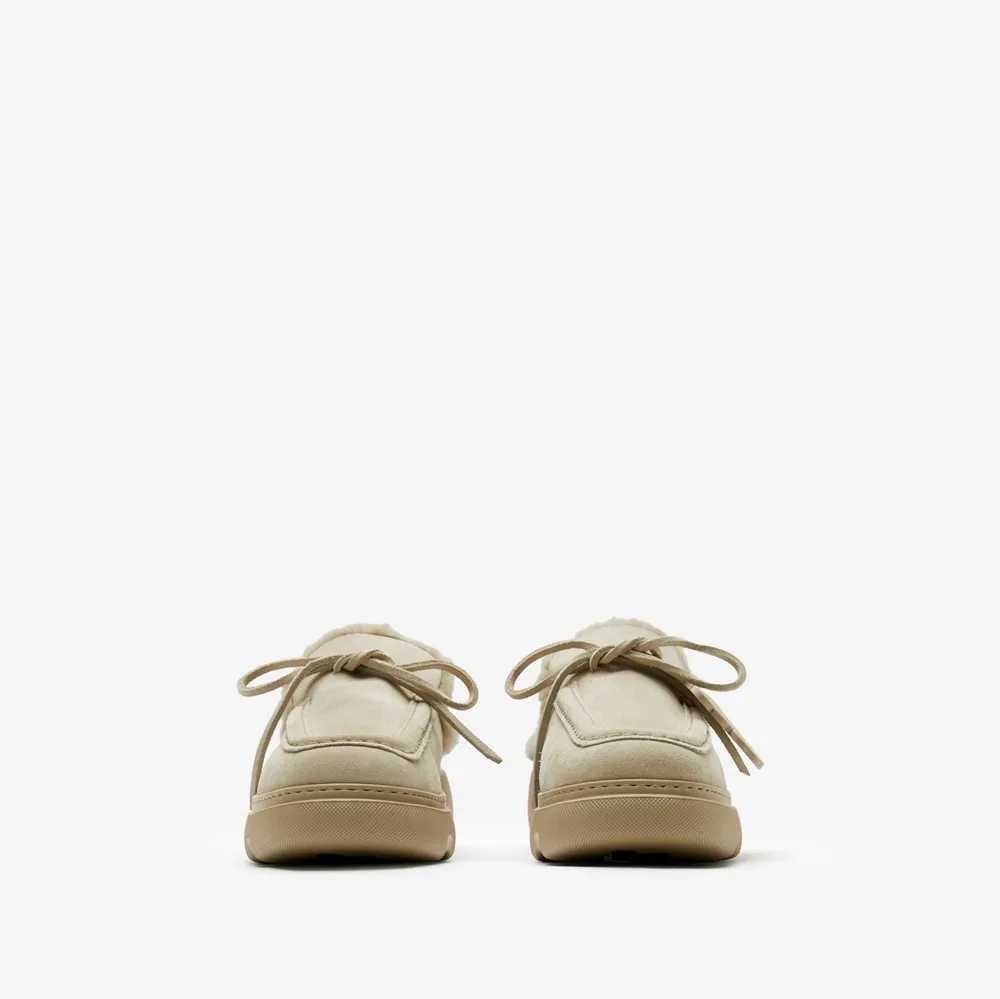 Suede and Shearling Stony Mules in Clay - Women | Burberry® Official