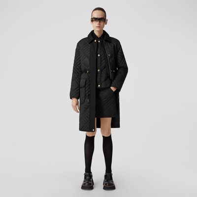 Embroidered Logo Quilted Coat Black - Women | Burberry® Official