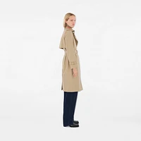 Long Check Collar Gabardine Trench Coat in Honey - Women, Cotton | Burberry® Official