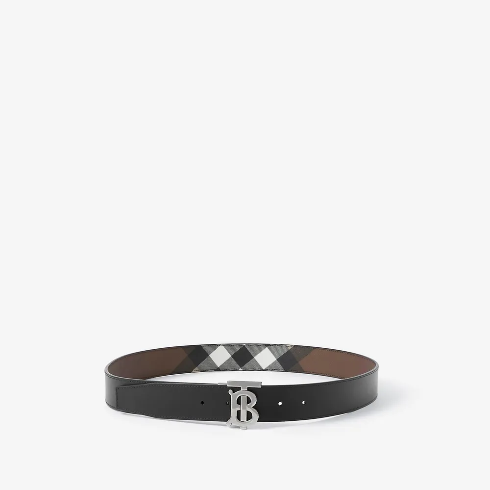 Check and Leather Reversible TB Belt in Dark Birch Brown - Men | Burberry® Official