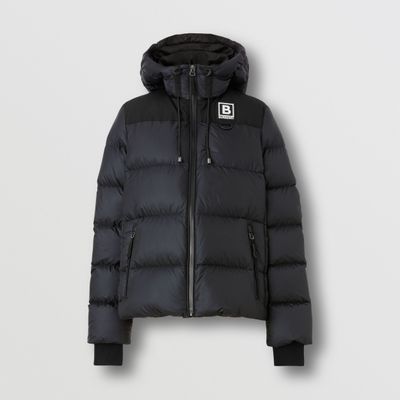 Letter Graphic Appliqué Nylon Hooded Puffer Jacket Navy - Women | Burberry® Official