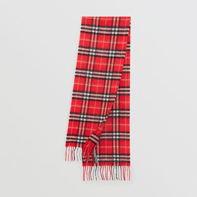 The Mini Classic Vintage Check Cashmere Scarf in Bright Red - Children | Burberry® Official
