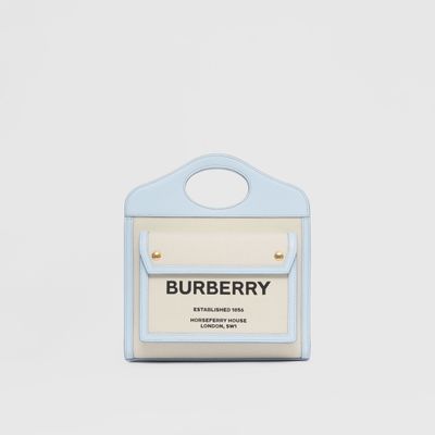 Mini Two-tone Canvas and Leather Pocket Bag in Natural/pale Blue - Women | Burberry® Official