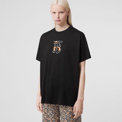 Oversized cotton T-shirt with printed monogram