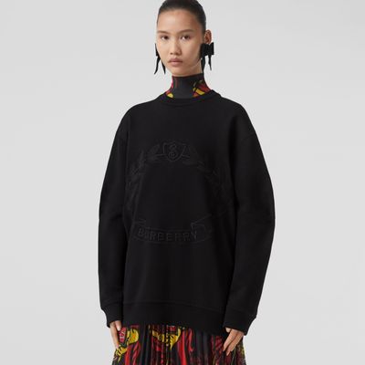 Embroidered Oak Leaf Crest Cotton Sweatshirt Black - Women | Burberry® Official