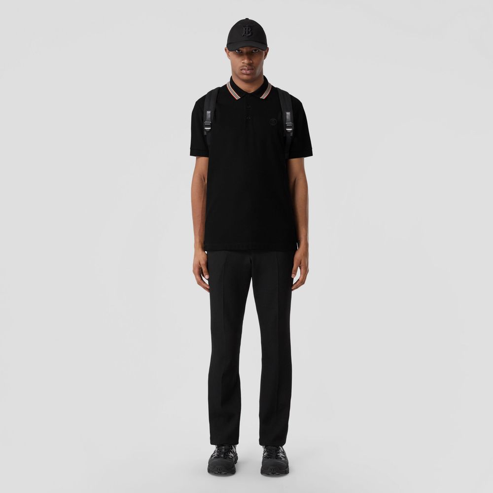 Icon Stripe Collar Cotton Piqué Polo Shirt Black | Burberry® Official