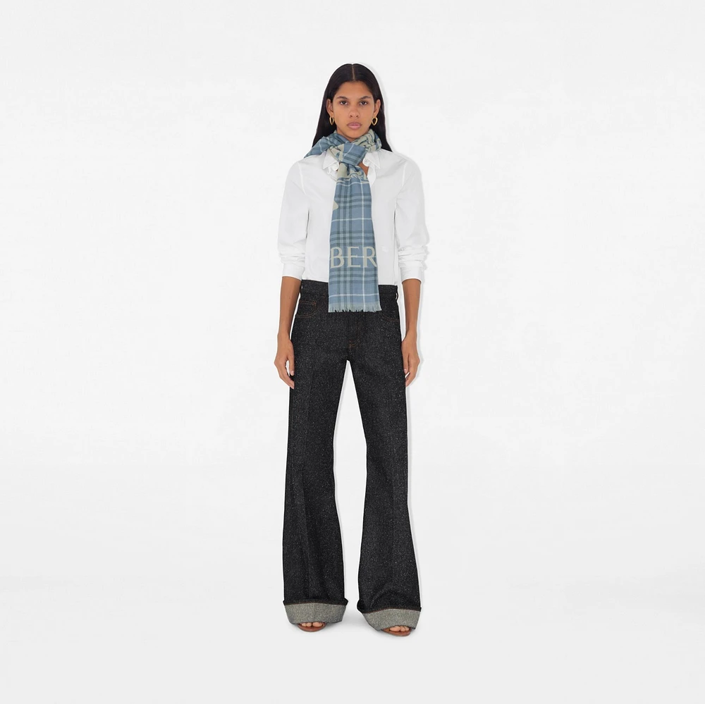 Wide EKD Check Wool Scarf in Pewter | Burberry® Official