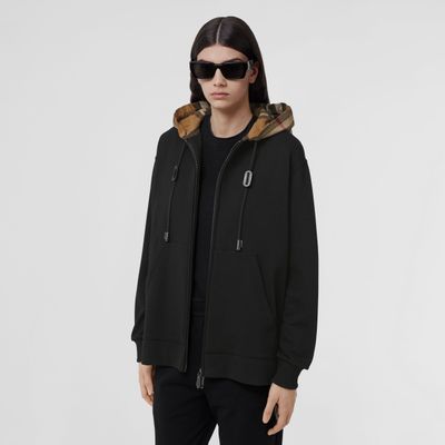 Check Hood Cotton Oversized Hooded Top
