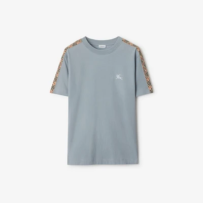 Check Trim Cotton T-shirt in Gale grey - Men | Burberry® Official