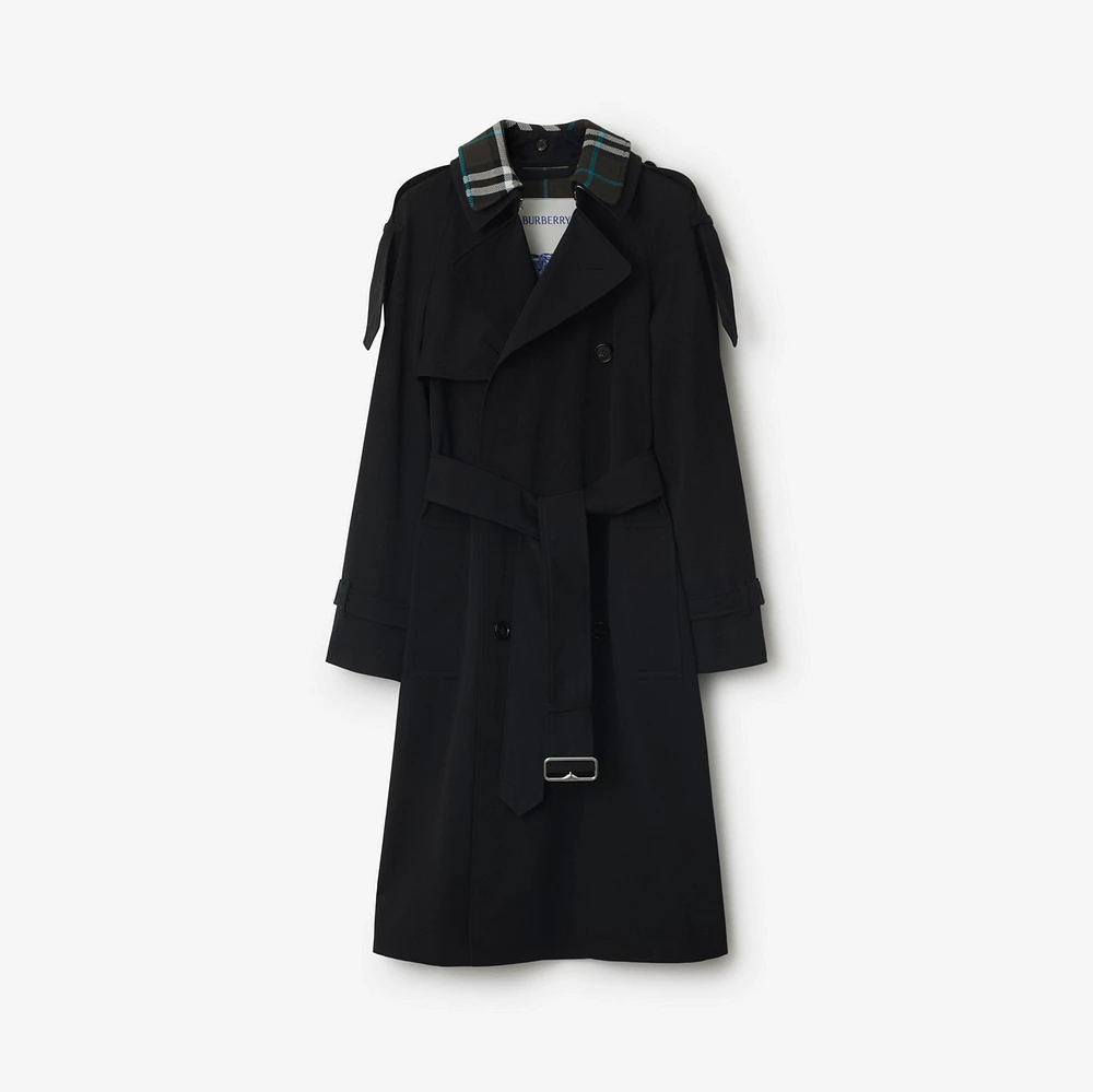 Long Detachable Collar Gabardine Trench Coat in Black - Women, Cotton | Burberry® Official