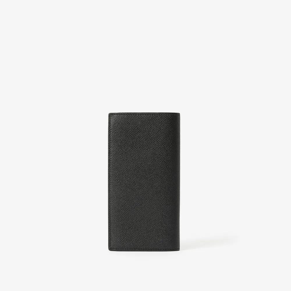 Grainy Leather TB Money Clip Wallet in Black - Men