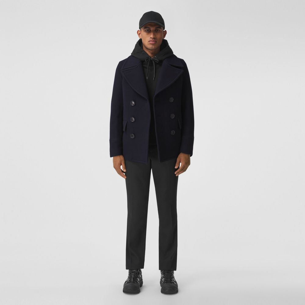 Wool Blend Pea Coat Navy - Men | Burberry® Official